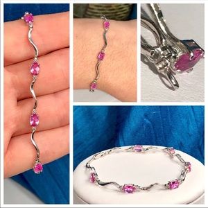 10K GENUINE PINK SAPPHIRE DIAMOND ACCENT BRACELET